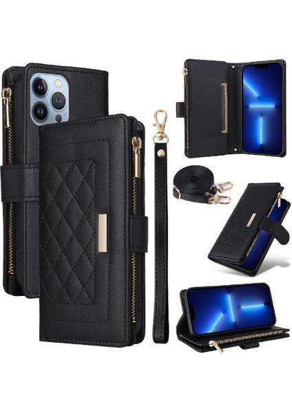 IPhone 15 Pro Cüzdan Darbeye Dayanıklı Kayış Kart Yuvaları Için Flip Case (Yurt Dışından)