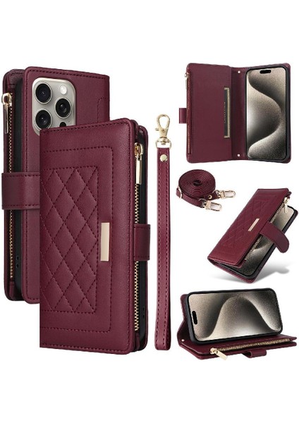 IPhone 15 Için Flip Case Pro Max Darbeye Kart Yuvaları Cüzdan Kayış (Yurt Dışından)