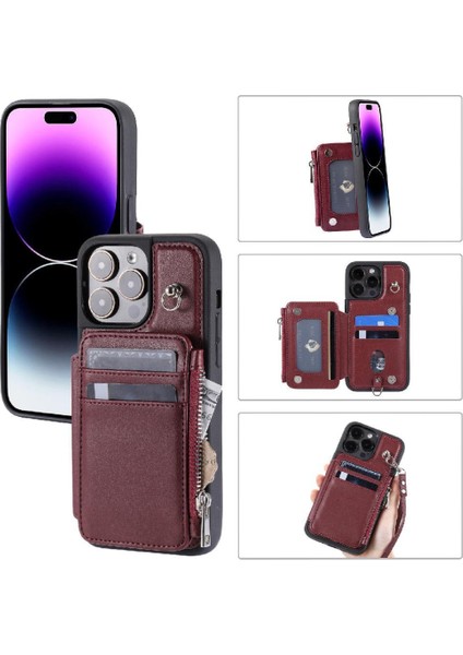 IPhone 15 Için Cüzdan Durumda Pro Rfıd Engelleme Flip Folio Kılıf Kickstand Pu 3 (Yurt Dışından)