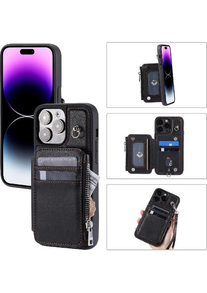 Cüzdan Kılıf IPhone 13 Için Pro Max Pu Deri Kickstand Flip Folio Kılıf 3 (Yurt Dışından)