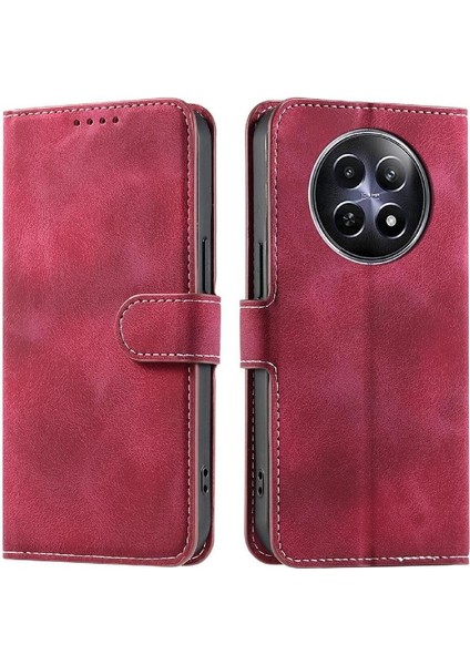Realme 12 5g Kickstand Pu Deri Manyetik Bilek Kayışı Kart Için Flip Case (Yurt Dışından)