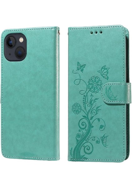 IPhone 14 Deri Çiçek Flip Kart Yuvaları Için Flip Case (Yurt Dışından)