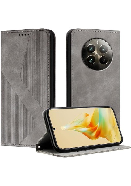 Realme Için 12 Pro Artı 5g Manyetik Kart Yuvaları Tutucu Folio Kapak Pu (Yurt Dışından)