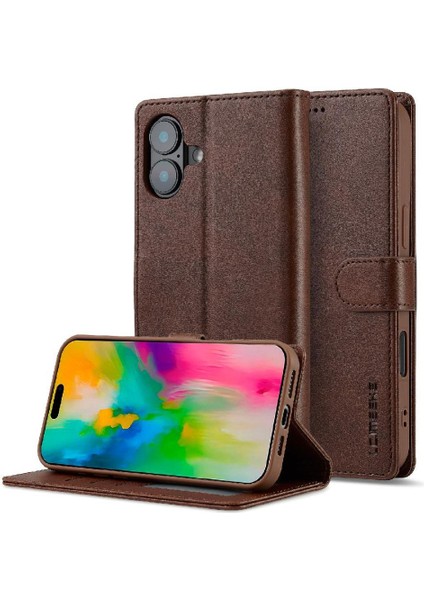 IPhone 16 Için Flip Case Artı Buzağı Doku Yatay Çevir Deri Kılıf (Yurt Dışından)
