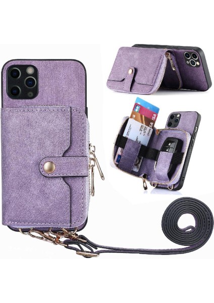 IPhone 11 Için Kılıf Pro 7 Kart Yuvaları Premium Deri Fermuar Kapatma Standı (Yurt Dışından)