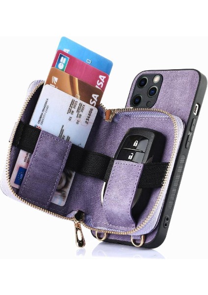 IPhone 11 Için Kılıf Pro 7 Kart Yuvaları Premium Deri Fermuar Kapatma Standı (Yurt Dışından) modelleri