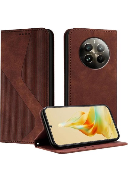 Realme Için 12 Pro Artı 5g Manyetik Kart Yuvaları Tutucu Folio Kapak Pu (Yurt Dışından)