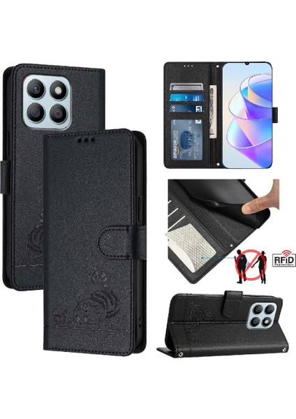 Onur Için Kılıf X6A 4g Kedi Rfıd Cüzdan Kapak Çevirin Kart Yuvası Tutucu Kickstand (Yurt Dışından)