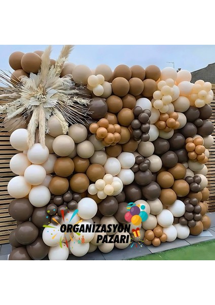 Balon Seti Çikolata Kahve-Karamel-Deniz Kumu-Beyaz 100 Lü Balon Zinciri Seti