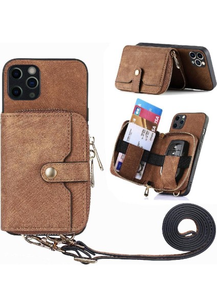 IPhone 11 Için Kılıf Pro 7 Kart Yuvaları Premium Deri Fermuar Kapatma Standı (Yurt Dışından)