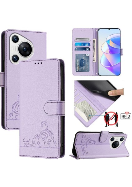 Huawei Huawei Cüzdan Kapak Çevirin Kart Yuvası Tutucu Için Kickstand Kedi Rfıd (Yurt Dışından)