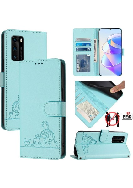 Huawei P40 Için Kılıf Cüzdan Kapak Çevirin Kedi Rfıd Kart Yuvası Tutucu Kickstand (Yurt Dışından) indirimleri