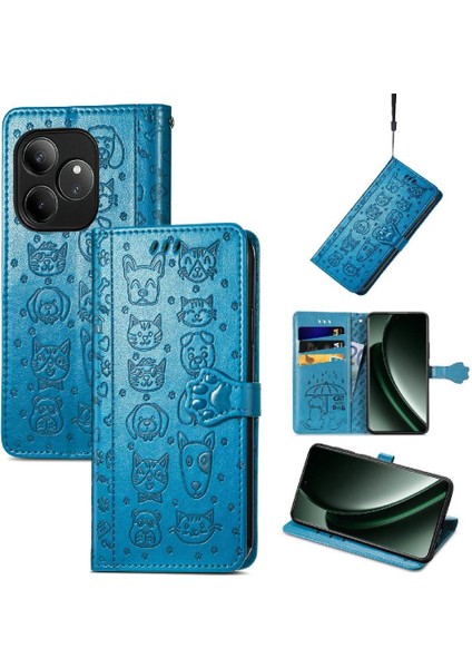 Realme Gt 6 Için Kılıf Darbeye Deri Kılıf Karikatür Hayvanlar Kapak Çevirin (Yurt Dışından)