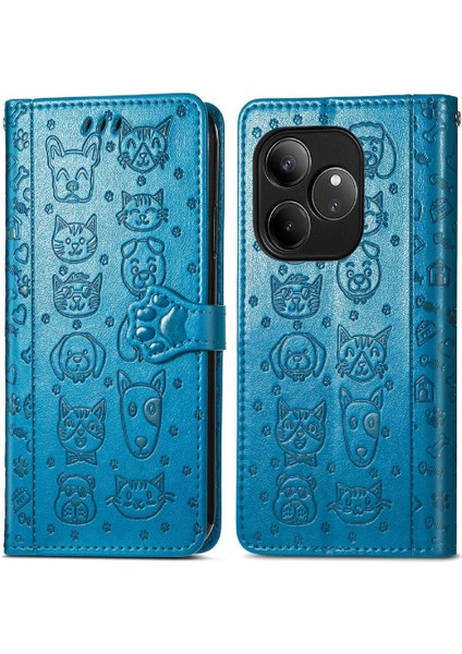 Realme Gt 6 Için Kılıf Darbeye Deri Kılıf Karikatür Hayvanlar Kapak Çevirin (Yurt Dışından)