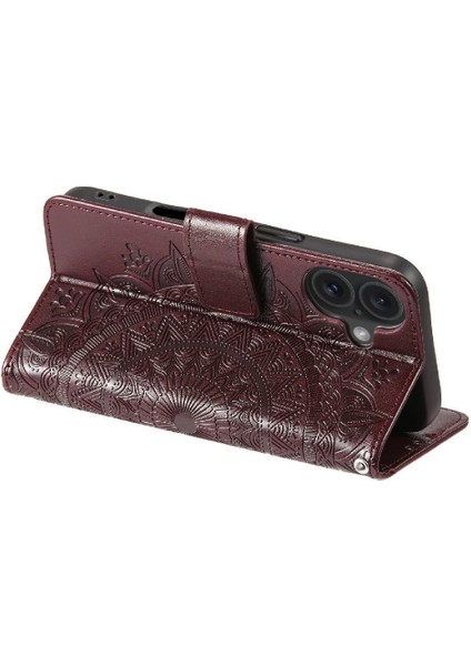 IPhone 16 Için Flip Case Totem Kabartma Kickstand Cüzdan Kılıf Pu Deri (Yurt Dışından) fırsatları