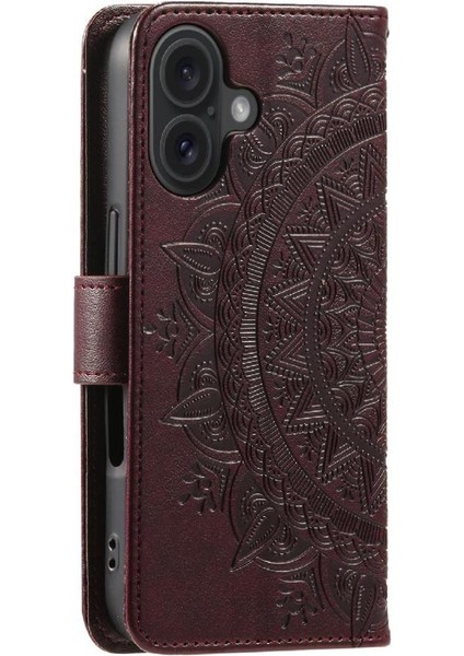 IPhone 16 Için Flip Case Totem Kabartma Kickstand Cüzdan Kılıf Pu Deri (Yurt Dışından) indirimleri