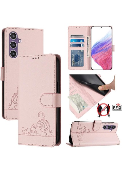 Samsung Galaxy S24 Artı Cüzdan Kapak Çevirin Kart Yuvası Tutucu Kedi (Yurt Dışından)