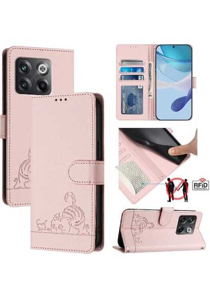 Oneplus 10T 5g Için Kılıf Cüzdan Kapak Çevirin Kart Yuvası Tutucu Kickstand Kedi (Yurt Dışından)