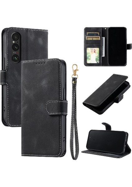 Sony Xperia 1 Vı Bilek Kayışı Cüzdan Kart Yuvaları Için Flip Case Kickstand Pu (Yurt Dışından)