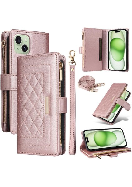 IPhone 15 Için Flip Case Darbeye Kart Yuvaları Cüzdan Kayış (Yurt Dışından)