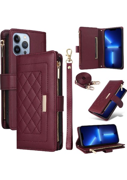 IPhone 15 Pro Cüzdan Darbeye Dayanıklı Kayış Kart Yuvaları Için Flip Case (Yurt Dışından)