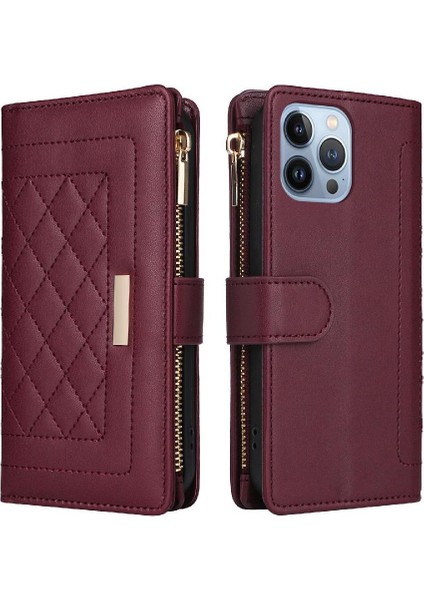 IPhone 15 Pro Cüzdan Darbeye Dayanıklı Kayış Kart Yuvaları Için Flip Case (Yurt Dışından)