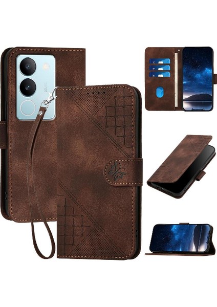 Vıvo V29 5g Için Ayrılabilir El Kayışı Kabartmalı Kelebek ile Flip Case (Yurt Dışından)
