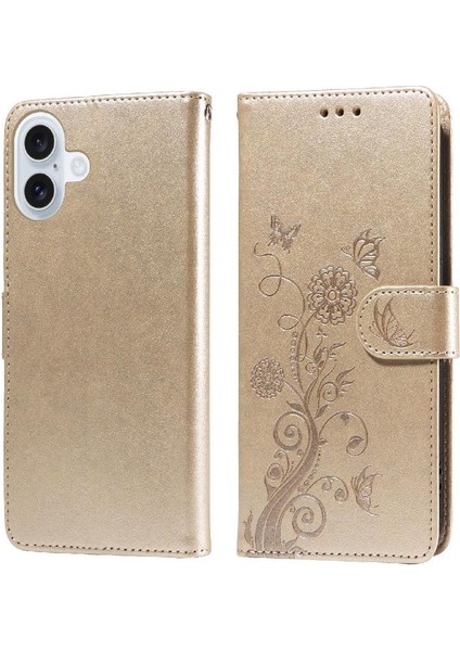 IPhone 16 Için Flip Case Artı Çiçek Flip Kart Yuvaları Deri (Yurt Dışından)