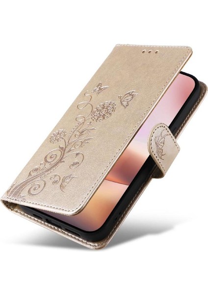 IPhone 16 Için Flip Case Artı Çiçek Flip Kart Yuvaları Deri (Yurt Dışından)