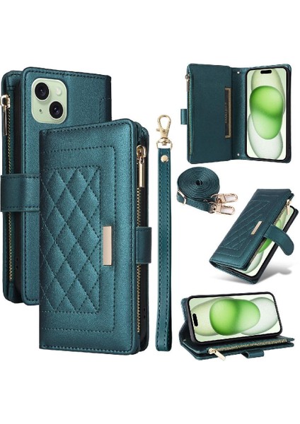 IPhone 15 Için Flip Case Darbeye Kart Yuvaları Cüzdan Kayış (Yurt Dışından)