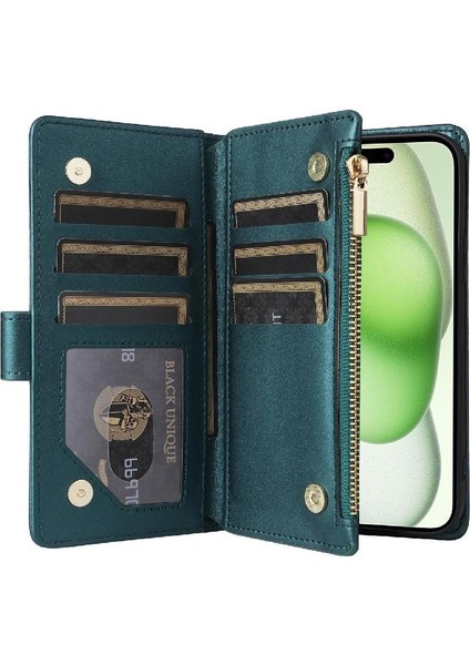 IPhone 15 Için Flip Case Darbeye Kart Yuvaları Cüzdan Kayış (Yurt Dışından) modelleri