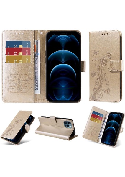 IPhone 12 Için Flip Case Pro Max Flip Çiçek Cardyuvaları Deri (Yurt Dışından)