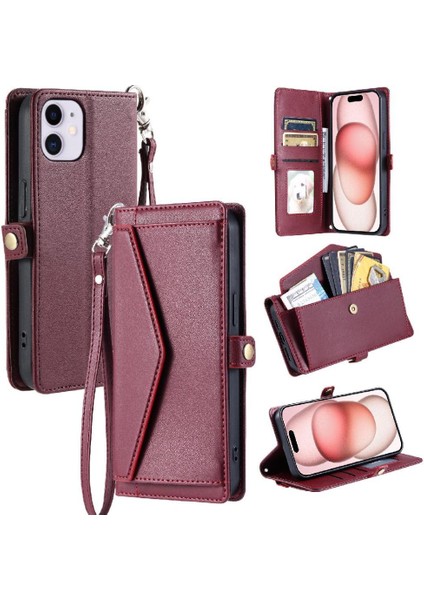Cüzdan Crossbody Kılıf IPhone 12 Mini Kart Tutucu Fermuar Faturaları Yuvası (Yurt Dışından)