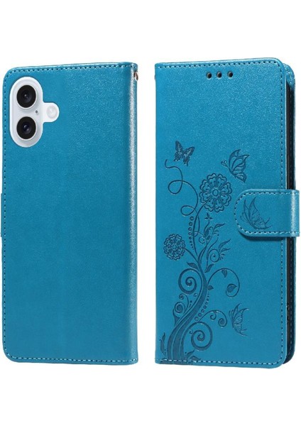 IPhone 16 Için Flip Case Artı Çiçek Flip Kart Yuvaları Deri (Yurt Dışından)