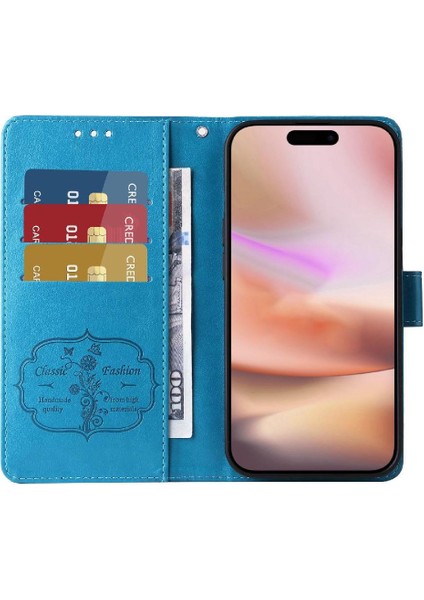 IPhone 16 Için Flip Case Artı Çiçek Flip Kart Yuvaları Deri (Yurt Dışından)