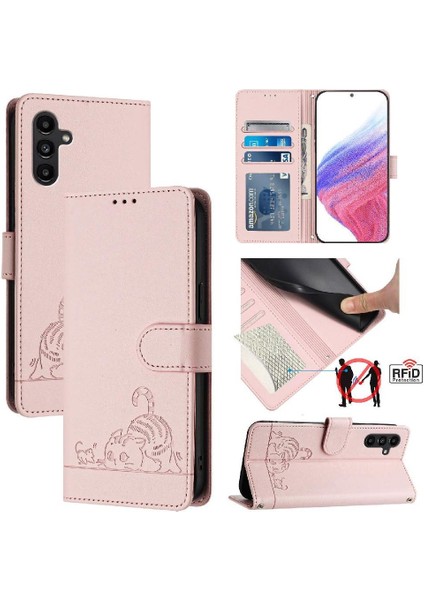 Galaxy A04S Kedi Rfıd Kart Yuvası Tutucu Kickstand Cüzdan (Yurt Dışından)