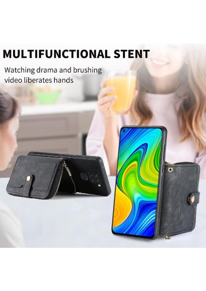 Xairedmi Redmi Not 9 4g Premium Deri Standı 7 Kart Yuvaları Kordon Için Kılıf (Yurt Dışından)