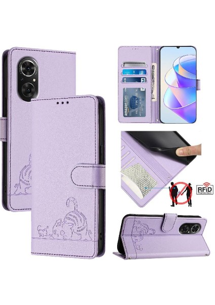 Huawei Nova 9 Se Için Kılıf Cüzdan Kapak Çevirin Kart Yuvası Tutucu Kickstand Kedi (Yurt Dışından)