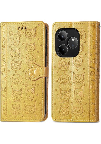 Realme Gt 6 Için Kılıf Darbeye Deri Kılıf Karikatür Hayvanlar Kapak Çevirin (Yurt Dışından)
