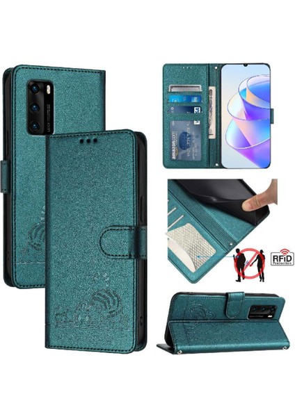 MY Boutique1 Huawei P40 Için Kılıf Cüzdan Kapak Çevirin Kedi Rfıd Kart Yuvası Tutucu Kickstand (Yurt Dışından)