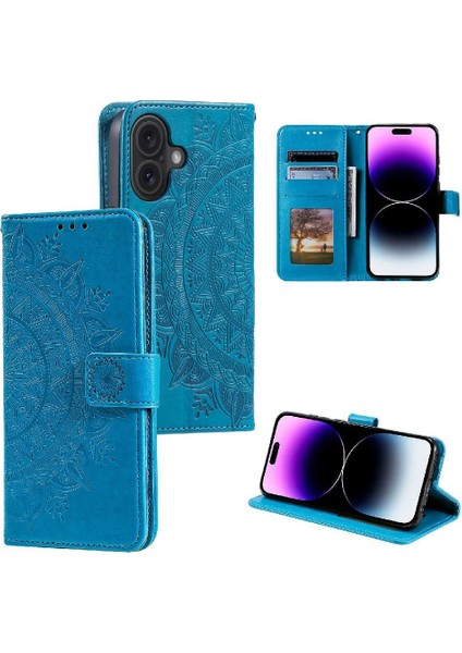 IPhone 16 Için Flip Case Artı Totem Kabartma Kickstand Pu Deri Cüzdan (Yurt Dışından)