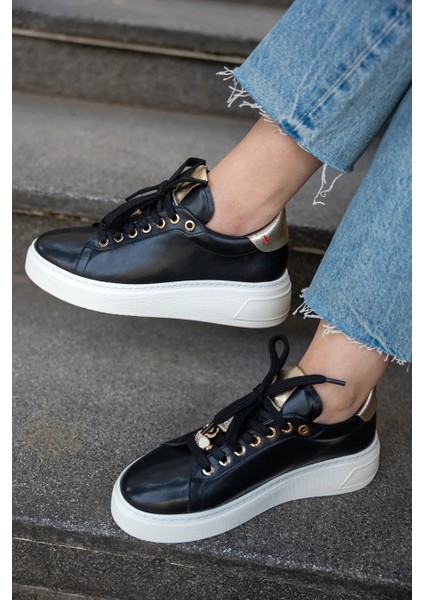 Swen Siyah 4 cm Özel Kalın Tabanlı Kuğu Detaylı Kadın Spor Ayakkabı modelleri