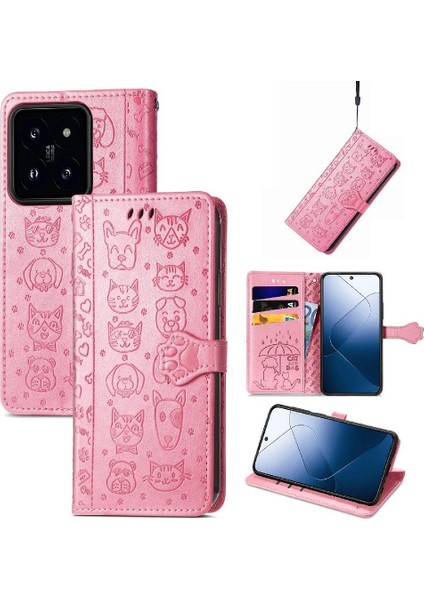 Xiaomi 14T Pro Flip Kapak Için Kılıf Kısa Kayış Darbeye Karikatür Hayvanlar (Yurt Dışından)