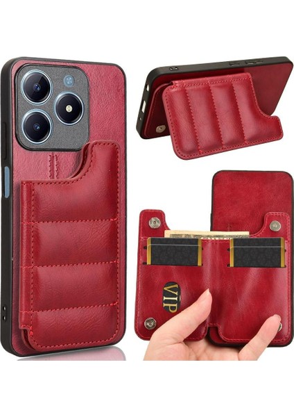 Realme C63 4g Kart Çanta Için Cüzdan Kılıf Kickstand Cüzdan Kılıf Vegan Pu Kart (Yurt Dışından)