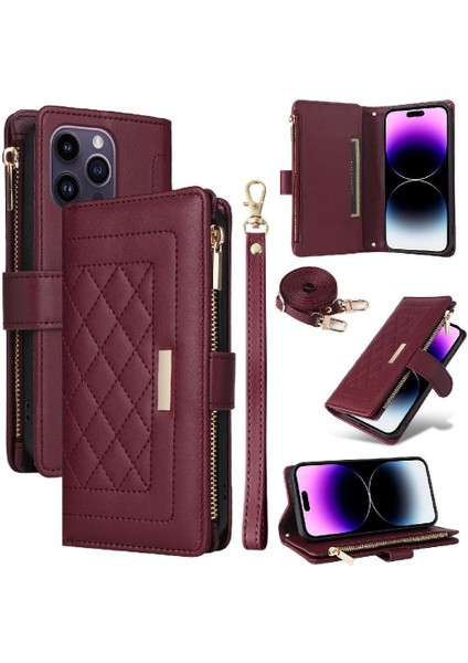 IPhone 14 Için Flip Case Pro Max Darbeye Cüzdan Kayış Kart Yuvaları (Yurt Dışından)