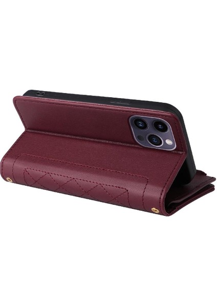 IPhone 14 Için Flip Case Pro Max Darbeye Cüzdan Kayış Kart Yuvaları (Yurt Dışından)
