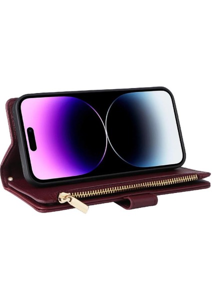 IPhone 14 Için Flip Case Pro Max Darbeye Cüzdan Kayış Kart Yuvaları (Yurt Dışından)