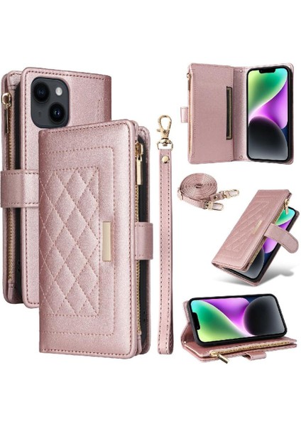 IPhone 14 Kayış Darbeye Dayanıklı Cüzdan Kart Yuvaları Için Flip Case (Yurt Dışından)