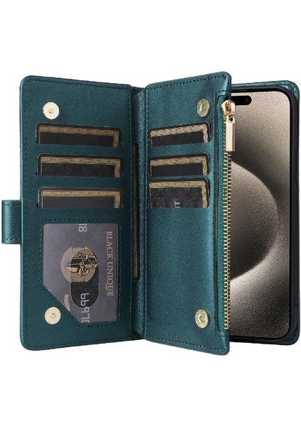 IPhone 15 Için Flip Case Pro Max Darbeye Kart Yuvaları Cüzdan Kayış (Yurt Dışından)