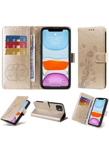 IPhone 12 Mini Flip Deri Çiçek Kart Yuvaları Için Flip Case (Yurt Dışından)